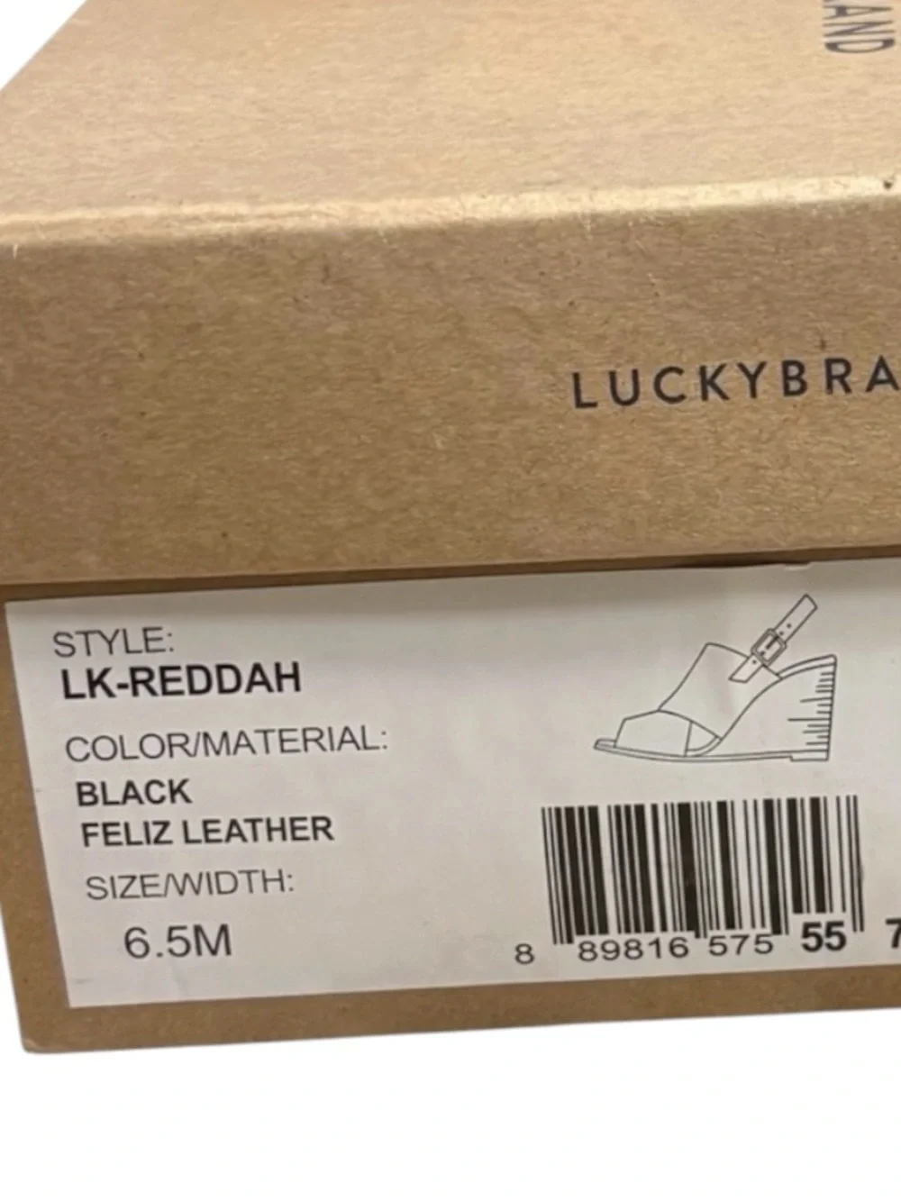 LUCKY BRAND Reddah Leather Black Wedge Slingback Sandal Size 6.5 -- with box